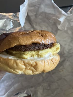 Egg sandwich with soy patty   at Tera V Burger in Vancouver