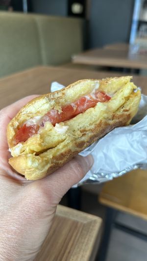 Egg, tomato and cheese breakfast sandwich   at Tera V Burger in Vancouver