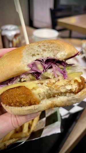 Coleslaw Crispy Burger  at Tera V Burger in Vancouver