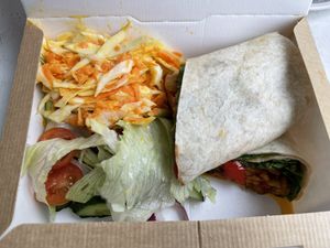 Tex Mex wrap and salad very tasty  at No Meating Place in Rugby