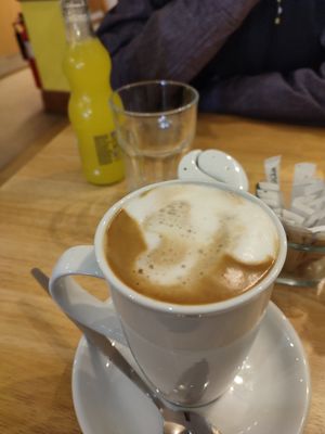 Large soy latte & Fanta at No Meating Place in Rugby