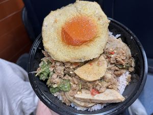 Thai rice dish with vegan egg  #Veganuary at So Vegan - Charan Sanitwong in Bangkok