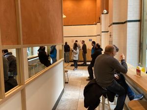 Stools for sitting at Taïm - 56th St in New York City