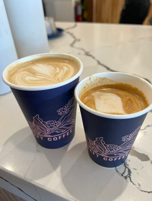 Oat milk lattes at Voyager Coffeee  at Voyager Craft Coffee in Cupertino