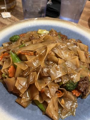 Pad see ew with mock duck #Veganuary at Noon Thai Plus Vegan in Englewood