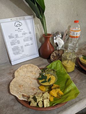 Coconut roti and curry at Hey Mama in Mirissa