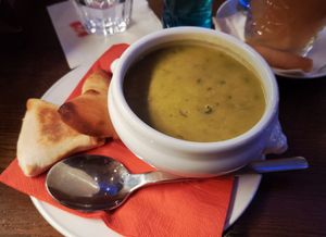 Pea soup with mint at Cafe Extrablatt - Am Marstall in Hannover