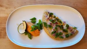 Snap Pea Uttapam with Coconut Chutney at Mandarava in Newburyport