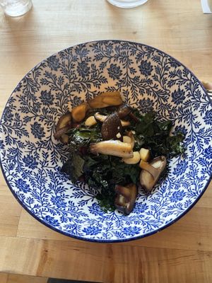 Greens, beans + mushrooms   at Mandarava in Newburyport