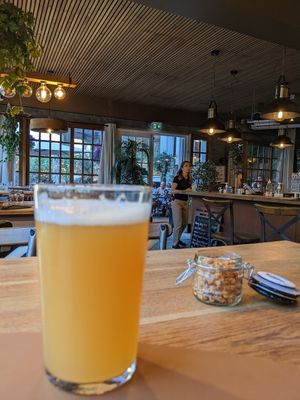 Both indoor and outdoor seating available. Good beer selection at Well in Town in Orleans