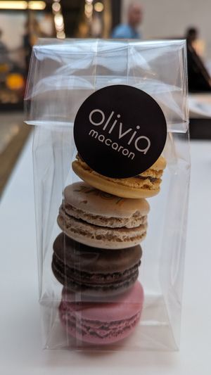 These are the 4 vegan options the day I was there -- 2 chocolate type and 2 others at Olivia Macaron in Mclean