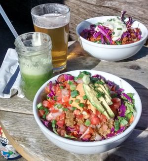 colorful organic bowl juice beer combo package at Canteen in Portland