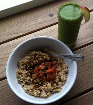 Oatmeal and apple ginger greens smoothie! at Canteen in Portland