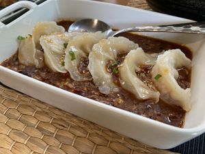 Szechuan dumplings    at Na Vayla Paplern-Vegan Restaurant in Bangkok