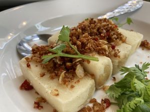 Spicy kinugoshi tofu  at Na Vayla Paplern-Vegan Restaurant in Bangkok