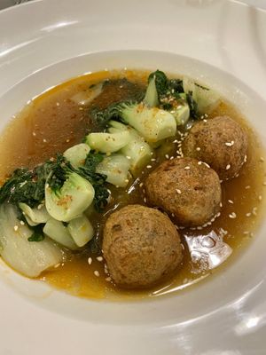 Balls with baby pak choy   at Na Vayla Paplern-Vegan Restaurant in Bangkok