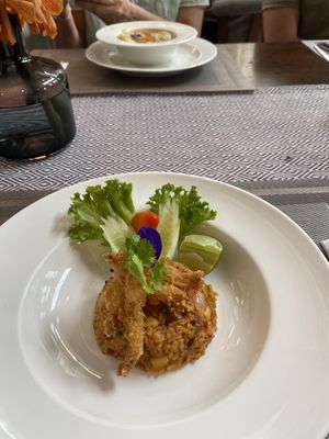 Fried rice and tofu at breakfast   at Na Vayla Paplern-Vegan Restaurant in Bangkok