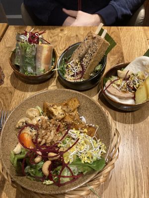 Balance Bowl, Tofu Spiesse, Sommerrollen und Burger  at Veggie Haus in Dresden