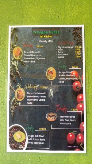Menu at Vegan Vibes in St Georges