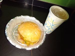 Signature burger and guava juice at Vegan Vibes in St Georges