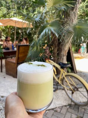Matcha with coconut milk at Alegría Cafetería Tulum in Tulum