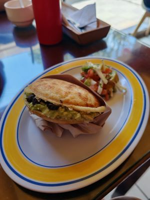 Arepas with black beans and guacamole at Mindo Obansi in Mindo