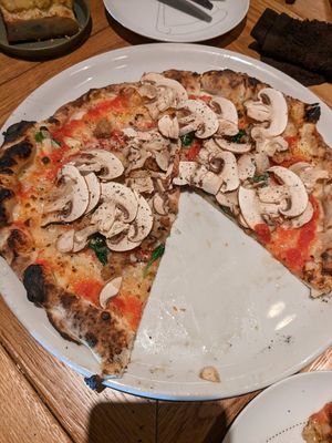 Mushroom and vegan meat pizza at pizza marumo in Tokyo