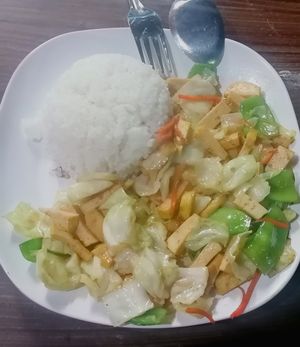 Fried Vegetable with Tofu, 40 baht at Joy's Place in Pai