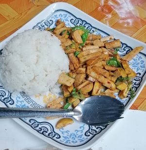 Stir Fried Basil w Tofu, 40 baht at Joy's Place in Pai