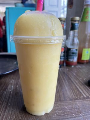 Mango pineapple fruit shake  at Joy's Place in Pai