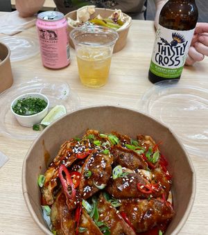 Wontons (cauliflower bowl in the back)  at Salt N Fire in Inverness