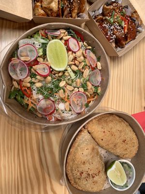 Empanadas and Thai salad  at Salt N Fire in Inverness