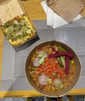 Dirty fries and ful medames  at Salt N Fire in Inverness