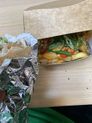 Falafel wrap & T.N.T chips for a fulfilling meal.  at Salt N Fire in Inverness