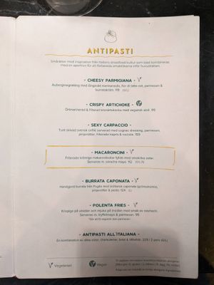 Start menu of Basta. at BASTA Urban Italian in Borlaenge