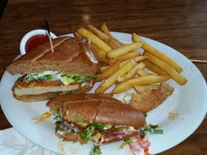 A buffalo bomber sandwich made 'El Dorado' style that I'm crushing! at Veggie Grill by Next Level in Portland