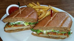 The Buffalo Bomber, made 'El Dorado' style (grilled onions and jalapenos.) Delicious!  at Veggie Grill by Next Level in Portland