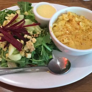 Mac n cheese & fresh little salad, amazing! at Veggie Grill by Next Level in Portland