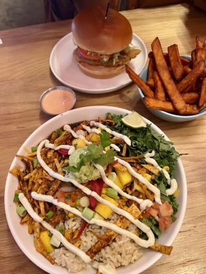 Ranchera Fiesta Bowl & Santa Fe Chicken Sandwich  at Veggie Grill by Next Level in Portland