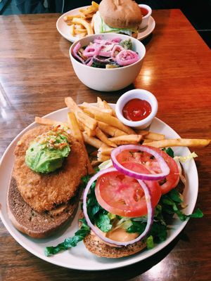 Beyond burger and chicken sandwich  at Veggie Grill by Next Level in Portland