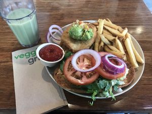 Sandwich came in two halves I put together manually. It was large and tasty af at Veggie Grill by Next Level in Portland