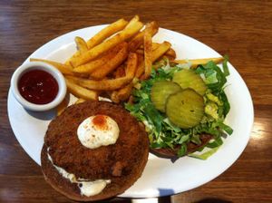 Crab burger at Veggie Grill by Next Level in Portland