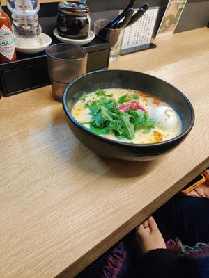Soy milk based broth and egg at Tsukemen Zuppa - (つけ麺zuppa) in Tokyo