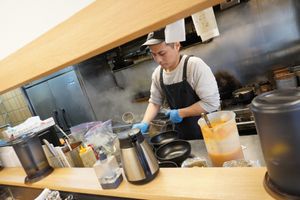 Just like in an izikaya you'll have the cook in front of you preparing your dishes. at Tsukemen Zuppa - (つけ麺zuppa) in Tokyo