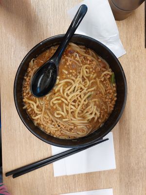 Miso soup w/ extra soy meat at Tsukemen Zuppa - (つけ麺zuppa) in Tokyo