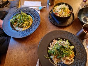 Truffle pasta, spinach dumplings & mixed salad at The Keep Garden Kitchen in Salzburg