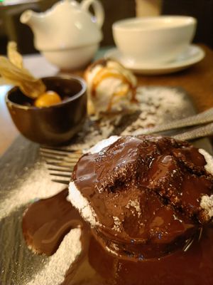 Chocolate cake dessert at The Keep Garden Kitchen in Salzburg