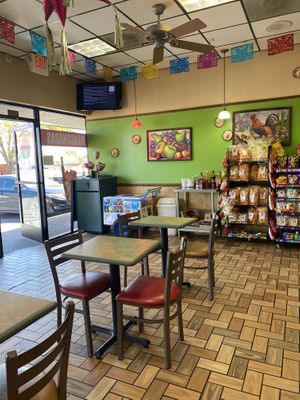 Cute Interior w/Seating Area (Wheat/Potato Snack Display)  at Paleteria Neveria La Flor de Michoacan in Riverbank
