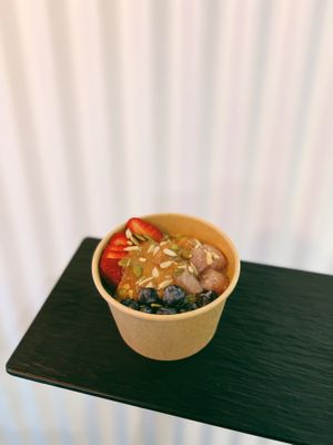 Matcha overnight oat with seasonal fruits   #Veganuary at Nutsy Coffee Bar in Hong Kong Island