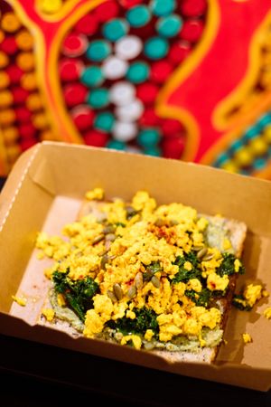 Scrambled “eggs” on Toast at Nutsy Coffee Bar in Hong Kong Island